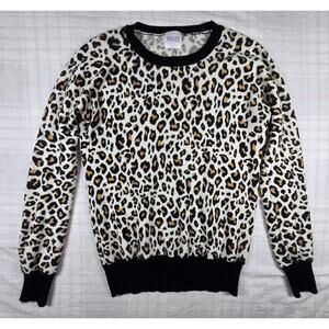 Madeleine Thompson Womens 100% Cashmere Sweater Crew Neck Animal Print Leopard S